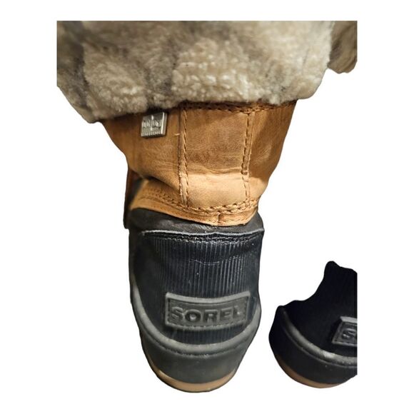 SOREL Whistler Lace Up Camel Black Waterproof Winter Snow Booties - Size 9 - Picture 9 of 11